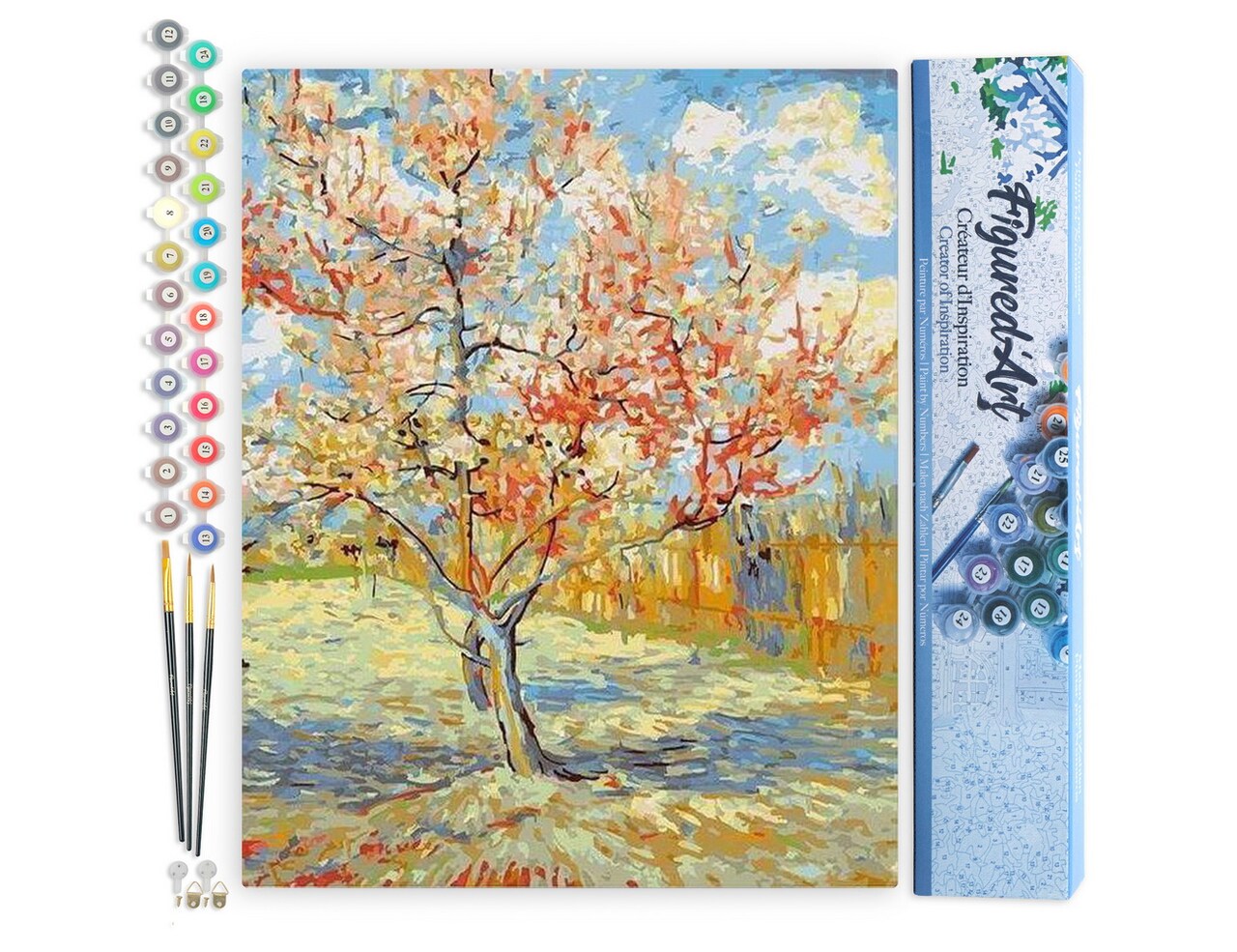 Figured'Art Paint by Numbers for Adults Van Gogh The Pink Peach Tree 16"x20" - Craft Art Painting DIY Kit Rolled Canvas without frame